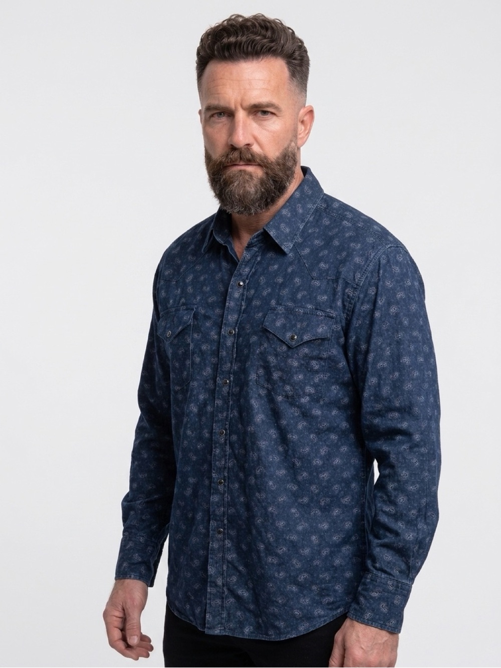 Ely Cattleman Western Pearl Snap Men's Long Sleeve Shirt Blue Paisley Sz XL Top